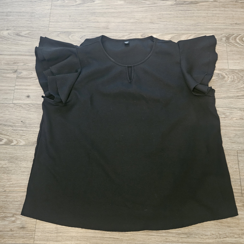 SHEIN Black Ruffled Flutter‎ Sleeve Blouse
